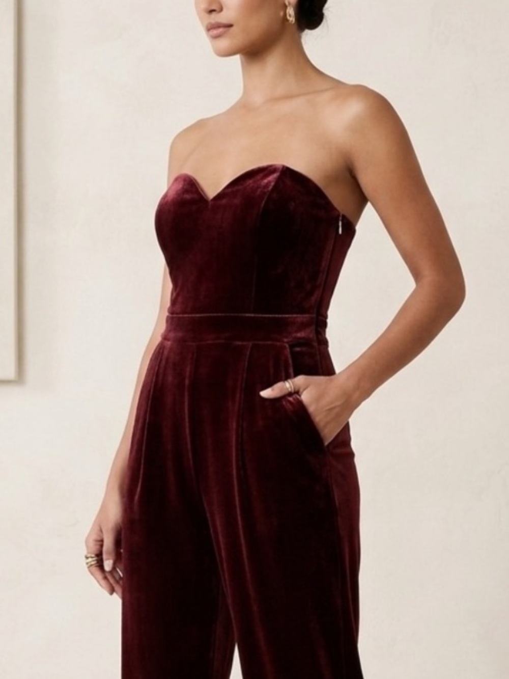 Express Strapless Velvet Jumpsuit Coquette, Boho, Evening, loungewear,